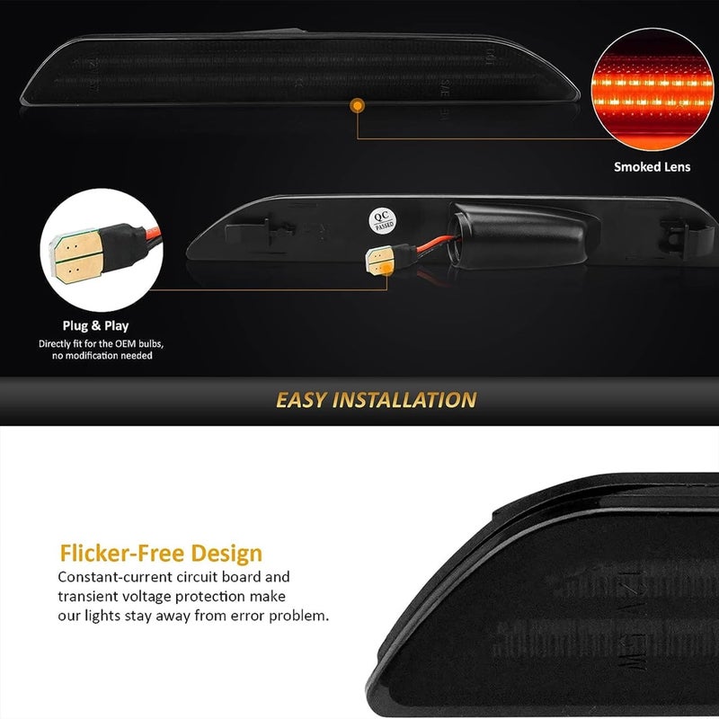 Best View 2PCS Rear Side Marker Lights for Ford Mustang 2015-2023: Red LED Rear Fender Lights Reflectors, Led Bumper Side Marker Lamps Kit Assembly with Smoked Lens, Side Marker Parking Lamps - Image 4
